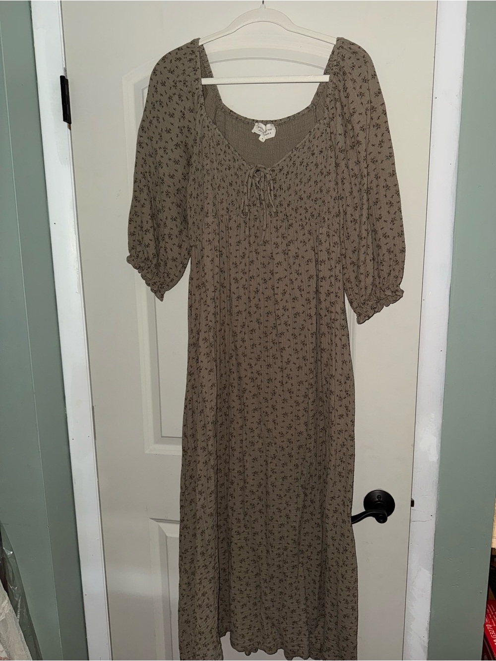 Worth Collective Cecilia 100% Cotton Maxi Dress in Olive Foliage